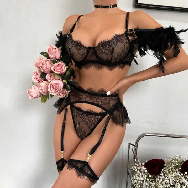 Shein-Women Sexy Lingerie Set Feather Underwear & Bra - Image 5
