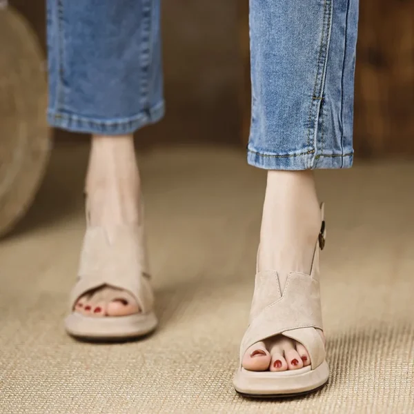 New High Heel Matte Leather Waterproof Sandals - Image 3