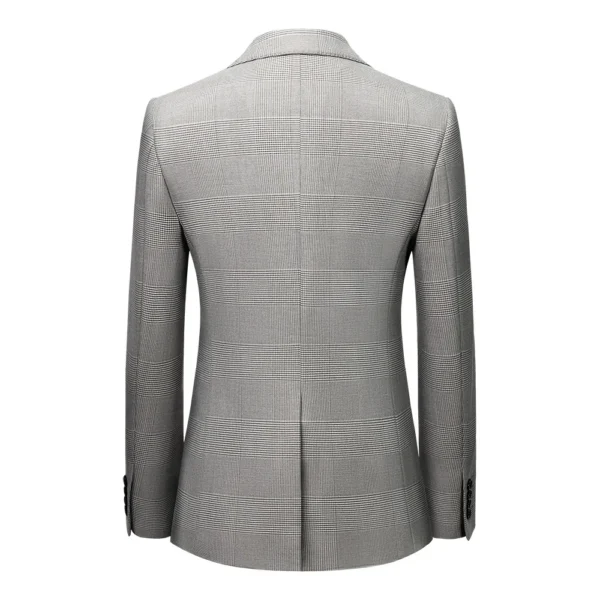 Men's Gray Checkered 3-Piece Business Suit - Image 3
