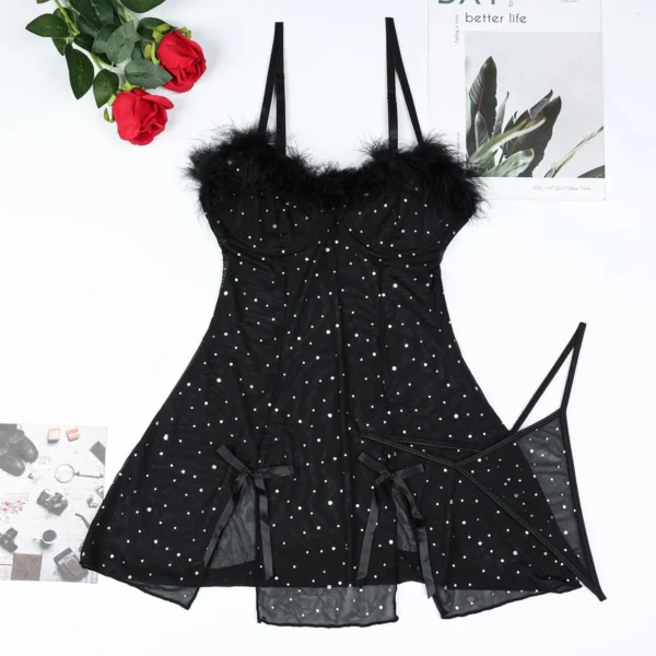 Luxury Crystal Diamond Sexy Black Nightdress Women Lingerie - Image 5