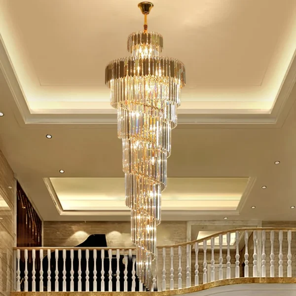 Modern Crystal Chandelier for Staircase Long Villa Chain Lighting