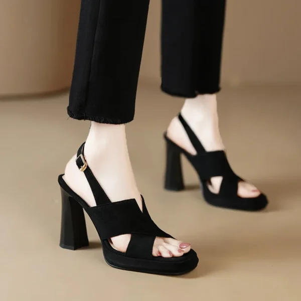 New High Heel Matte Leather Waterproof Sandals - Image 2
