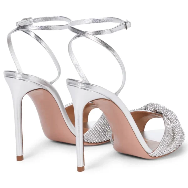 Silver PU Leather Rhinestone Wedding Shoes High - Image 4
