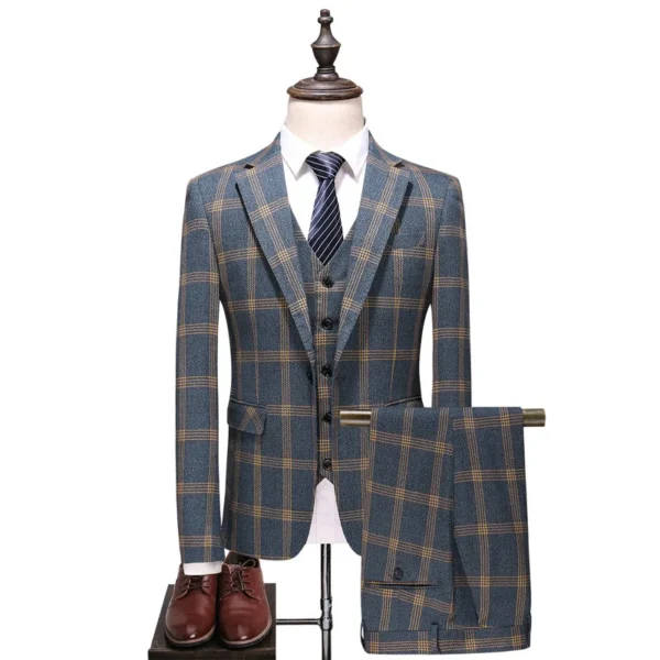 Plus Size Checkered Slim Fit Suit - Business & Leisure 3-Piece Set - Image 6