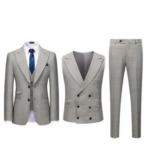 gray checkered business suit