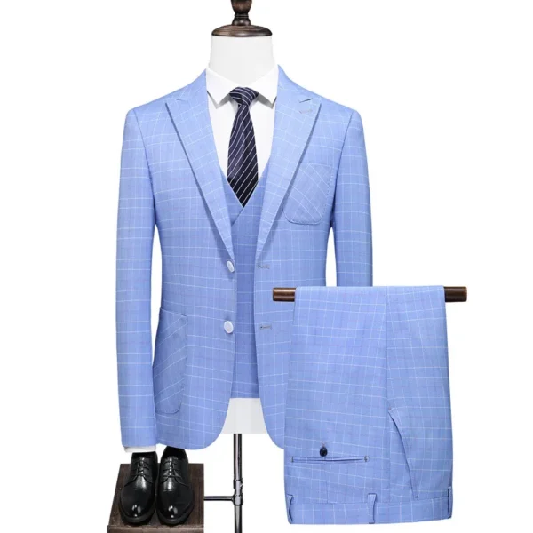 Plus Size Checkered Slim Fit Suit - Business & Leisure 3-Piece Set - Image 4
