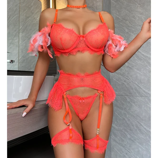 6-Pieces Sexy Underwear Set Fancy Chain Bra - Image 4