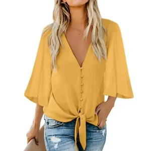 ruffle V-neck ladies blouse