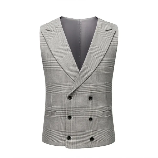 Men's Gray Checkered 3-Piece Business Suit - Image 2
