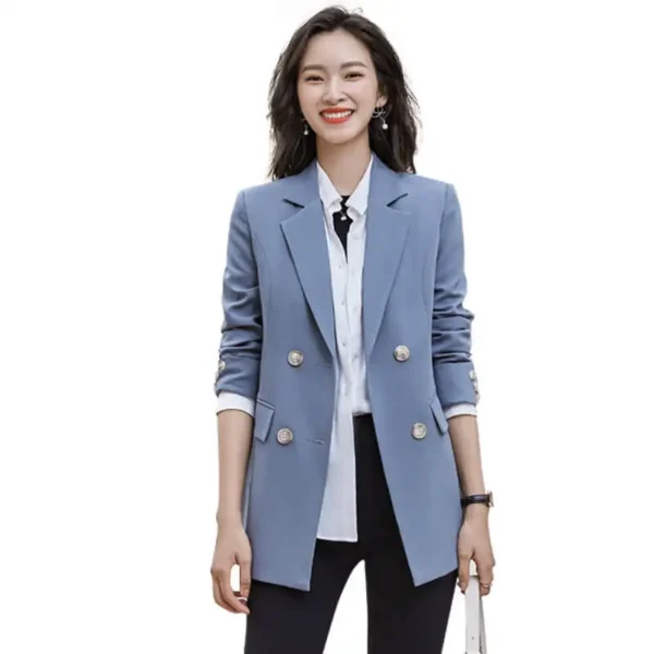 High Quality Notched Lapel Blue Business Woman Suit - Image 6
