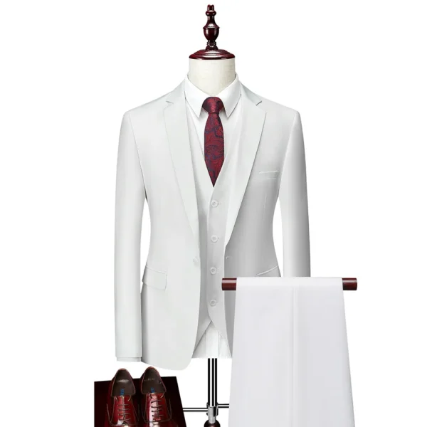 Men's White Slim Fit 3-Piece Tuxedo Set - Image 6