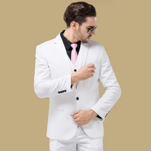 Men's White Slim Fit 3-Piece Tuxedo Set - Image 4