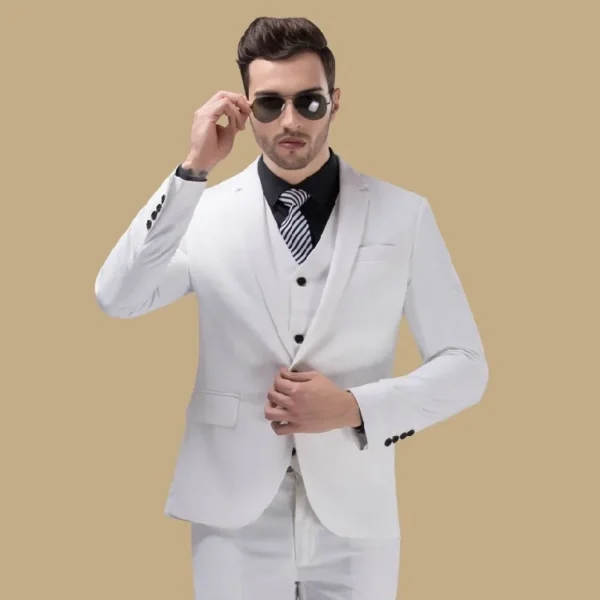 Men's White Slim Fit 3-Piece Tuxedo Set - Image 2