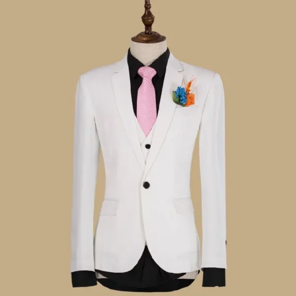 Men's White Slim Fit 3-Piece Tuxedo Set - Image 5