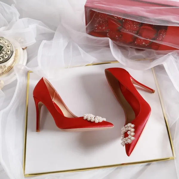 2025 Pearl Red High Heel Pumps Women's Stiletto Heel - Image 3