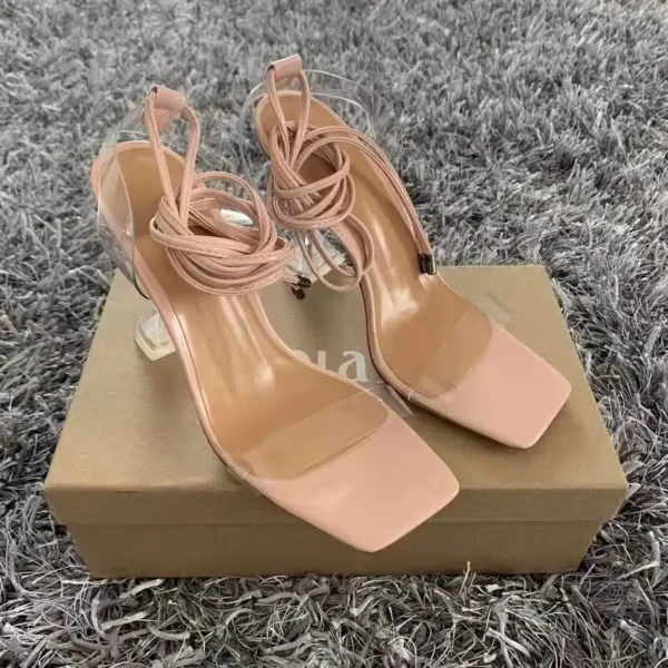2025 Summer Fashion Girl Tie up Women Sandals Square - Image 3