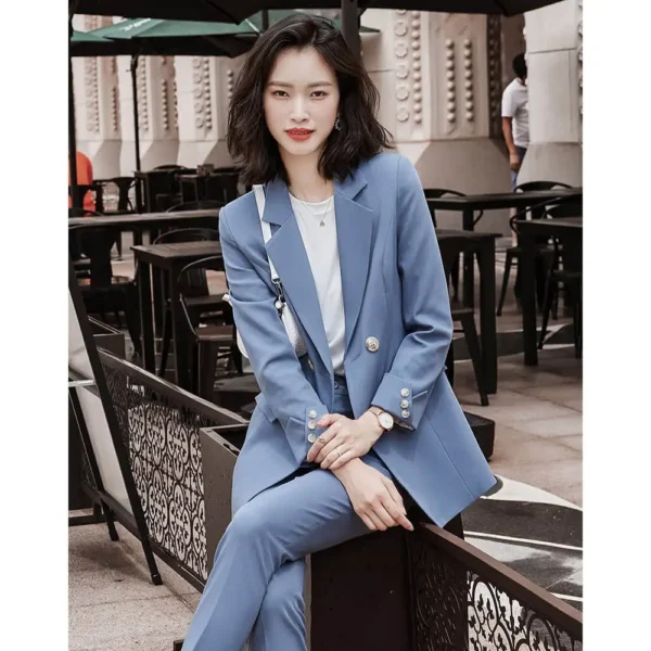 High Quality Notched Lapel Blue Business Woman Suit - Image 2