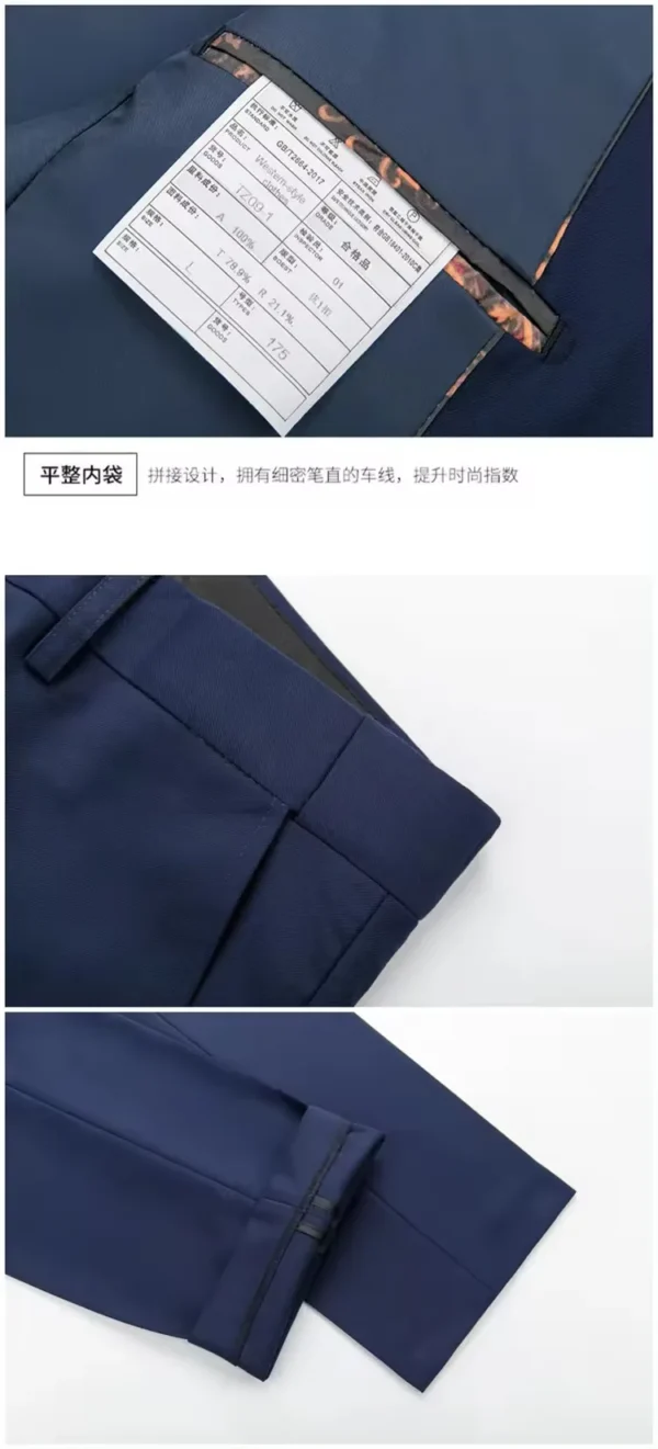 Men's Navy Three-Piece Wedding Suit Set (XS-4XL) - Image 2