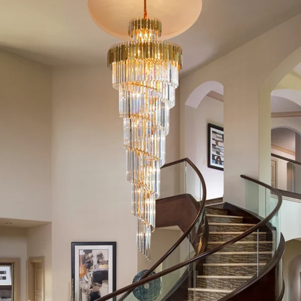 Modern Crystal Chandelier for Staircase Long Villa Chain Lighting - Image 2