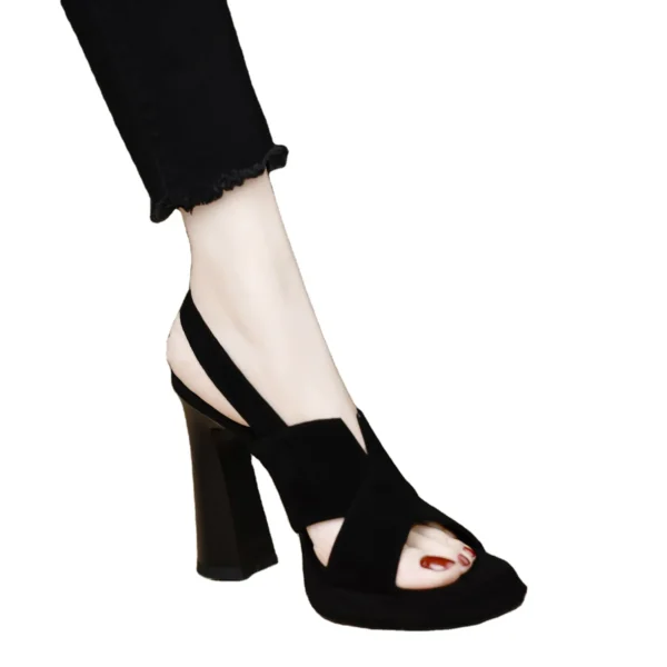 New High Heel Matte Leather Waterproof Sandals - Image 4