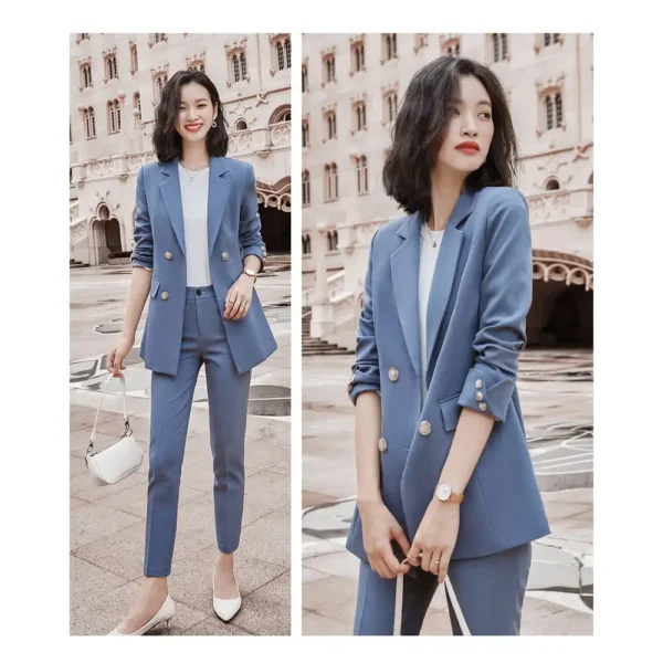 High Quality Notched Lapel Blue Business Woman Suit - Image 3