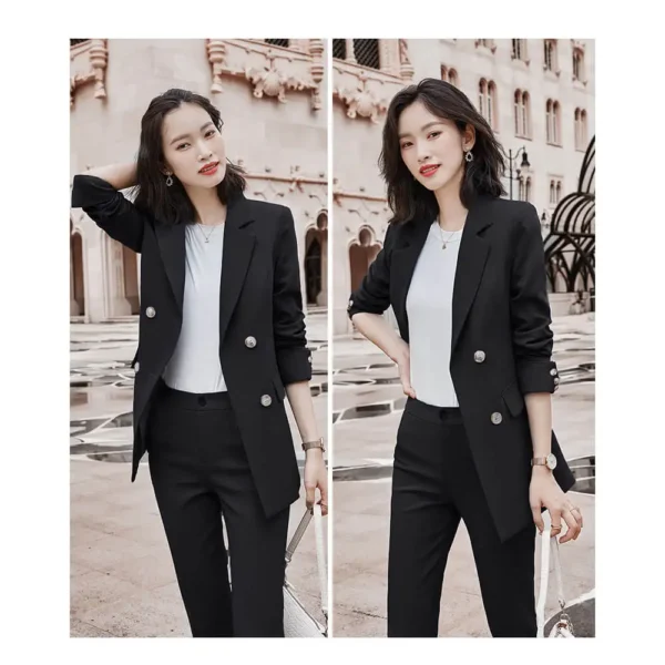 High Quality Notched Lapel Blue Business Woman Suit - Image 4