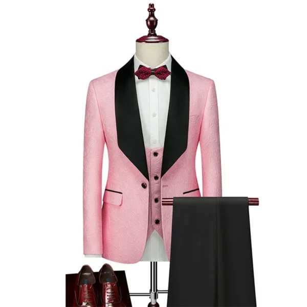 Men's Pink Slim Fit 3-Piece Groomsmen Suit - Image 6