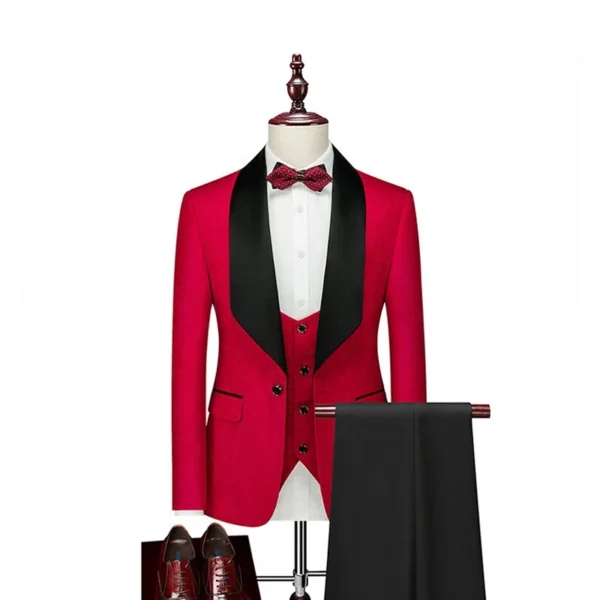 Men's Pink Slim Fit 3-Piece Groomsmen Suit - Image 2